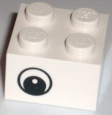 LEGO 3003pb026 - Steen 2 x 2 met zwart-wit oogpatroon met punt in pupil aan tegenovergestelde zijden