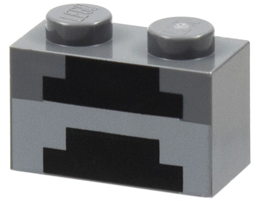 LEGO 1x2 brick with unlit Minecraft pixelated furnace pattern in gray and black.