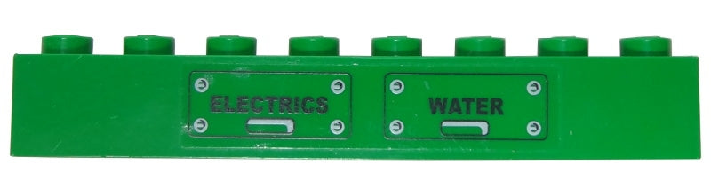 LEGO 3008pb122 - Steen 1 x 8 met zwarte 'ELECTRICS' en 'WATER' panelen patroon (Sticker) - Set 7898