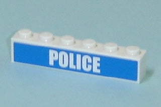 LEGO 3009pb123 - Steen 1 x 6 met 'POLICE' Bold Narrow Font op blauw patroon (Sticker) - Set 7743