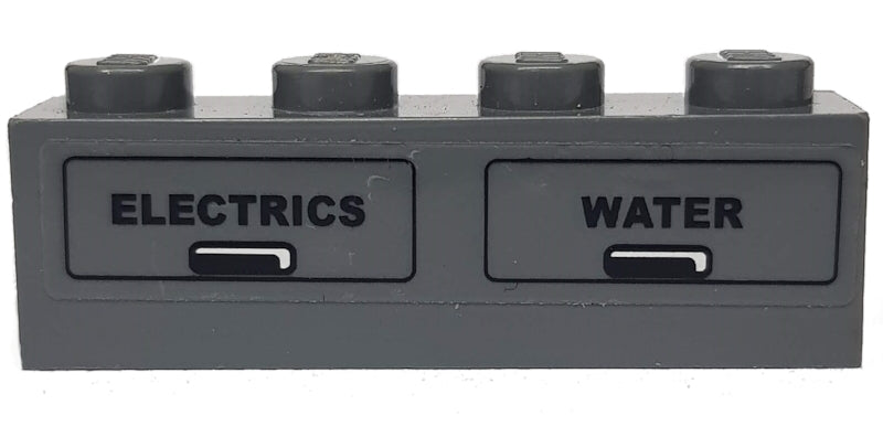 LEGO 3010pb052L - Steen 1 x 4 met zwart 'ELECTRICS' en 'WATER' patroon (sticker) - Set 7938
