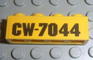 LEGO 3010pb093 - Steen 1 x 4 met zwart 'CW-7044' patroon (sticker) - Set 7044