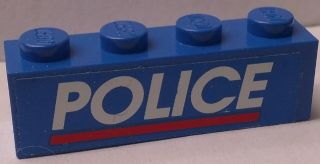 LEGO 3010pb174 - Steen 1 x 4 met wit 'POLICE' rode lijn op blauwe achtergrond patroon (Sticker) - Set 3314