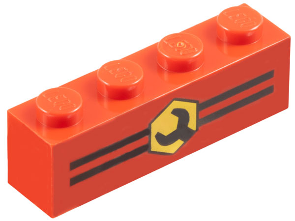 LEGO 3010px6 - Steen 1 x 4 met Wrench Head in Gele Hexagon op Zwarte Strepen Patroon