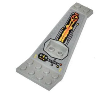 LEGO 30118pb01 Wing Plate Bi-level 8x4 and 2x3 1/3 Up, light gray with silver, orange, black UFO pattern.