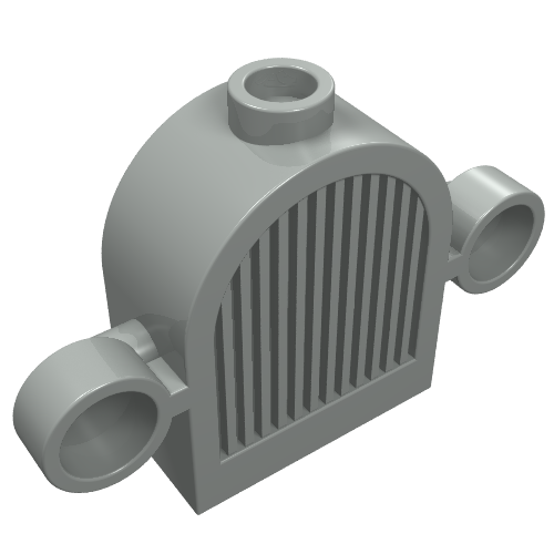 A light gray LEGO 30147 Vehicle Grille 1 x 2 x 2 Round Top with Lights, angled view on white background.