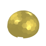 Gold LEGO 30208 Cylinder Hemisphere 4 x 4 Multifaceted piece, showing its polygonal faceted surface and slight bottom notches.