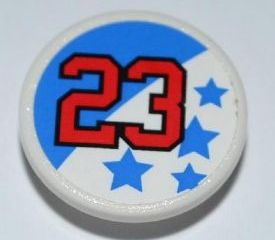 LEGO 30261pb014 - Road Sign 2 x 2 Round with Clip with Red '23' and Blue Stars Pattern (Sticker) - Set 8125