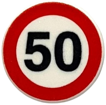 LEGO 30261px2 - Road Sign 2 x 2 Round with Clip with Black '50' in Red Circle Pattern