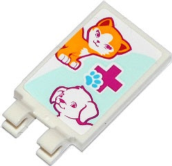 LEGO 30350bpb010 - Aangepaste tegel 2 x 3 met 2 clips met kat, hond, magenta kruis en dierenpoot patroon (Sticker) - Set 41085