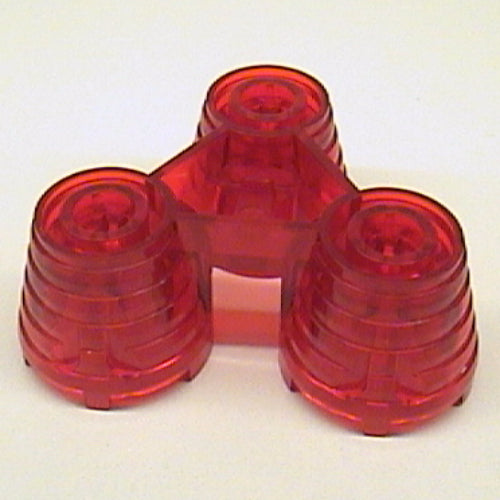 Translucent red LEGO 30354 Rocket Engine Nozzles part with three ribbed conical sections and a central triangular connector.