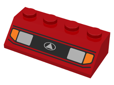 LEGO 3037px1U - Slope 45 2 x 4 with Silver Car Headlights, Orange Signal Lights, Black Grille with White Triangle in Oval Logo Pattern