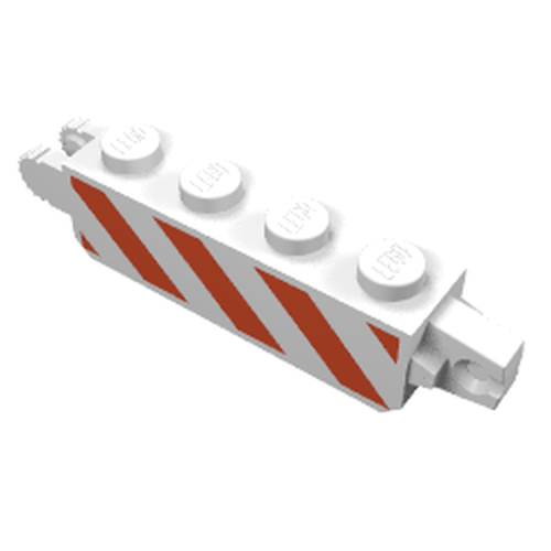 LEGO 30387p02 - Aangepaste steen 1 x 4 met slot en rood/gevaar strepen patroon aan beide zijden
