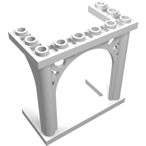 White LEGO Arch 3 x 6 x 5 Ornamented with a decorative arch and studs on top, viewed from an angle.