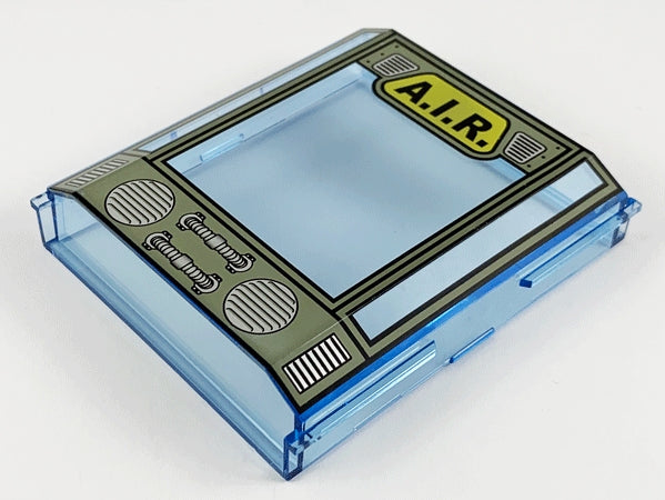 LEGO 30650pb01 panel 2x8x8 in transparent blue with A.I.R. logo and vents pattern sticker.