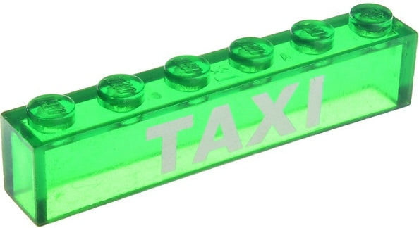 LEGO 3067pb07 - Steen 1 x 6 zonder onderste tubes met wit 'TAXI' patroon
