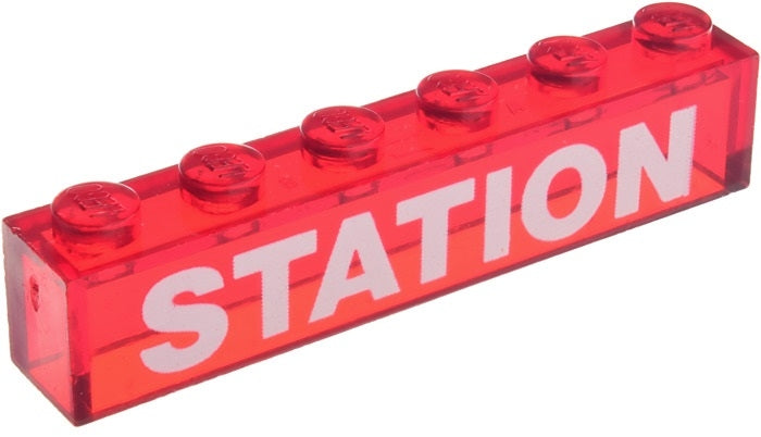 LEGO 3067pb08 - Steen 1 x 6 zonder onderste tubes met wit 'STATION' patroon