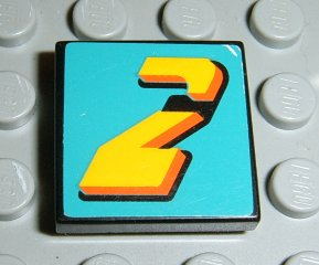 LEGO 3068pb0027 - Tile 2 x 2 with Number  2 Yellow on Turquoise Background Pattern (Sticker) - Set 8202