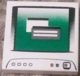 LEGO 3068pb0381 Tile 2 x 2 with Computer Monitor with Dark Bluish Gray Circle Power Switch Pattern.