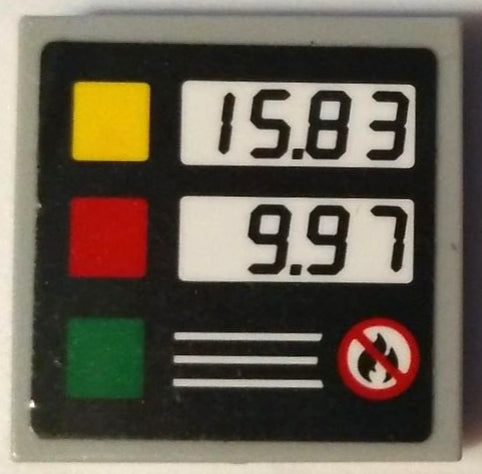 LEGO 3068pb1886 - Tegel 2 x 2 met gele, rode en groene vierkanten, zwart '15.83' en '9.97' patroon (sticker) - Set 60132