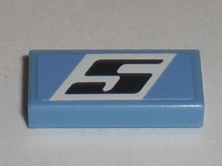 Light blue LEGO 1x2 tile with a slanted black number 5 on a white background pattern