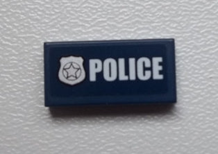 LEGO 3069pb0276 - Tegel 1 x 2 met Police Silver Star Badge en wit 'POLICE' op achtergrondpatroon (Sticker) - Set 60007