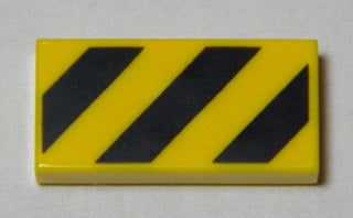 LEGO 3069pb0436 Tile 1 x 2 with Black and Danger Stripes (Large Corners) Pattern.