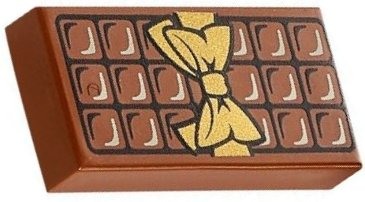 LEGO 3069pb0440 - Tegel 1 x 2 met Candy Bar Chocolate Blocks en Gold Bow Patroon