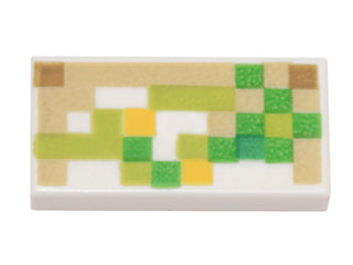 LEGO 3069pb0487 - Tegel 1 x 2 met Pixelated Green, Lime, Tan en Yellow Patroon (Minecraft Iron Golem)