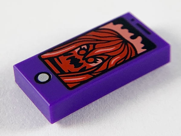 LEGO 3069pb0725 - Tile 1 x 2 with Cell Phone / Smartphone and Dark Red Ghost Pattern