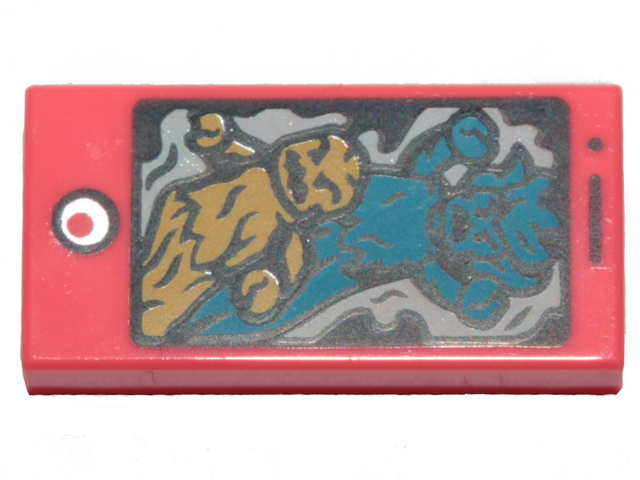 LEGO 3069pb0791 - Tegel 1 x 2 met mobiele telefoon / smartphone met Bright Light Orange en Dark Azure spookpatroon