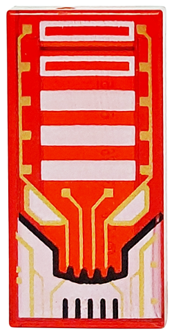 LEGO 3069pb1323 - Tile 1 x 2 with Alien Robot Face with Gold Circuitry, Black Lines, White Eyes and Rectangles Pattern