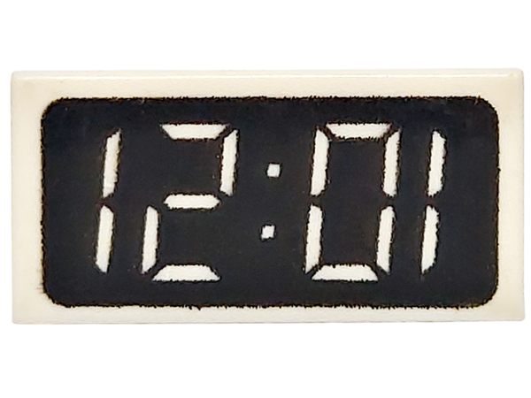 LEGO 3069px5 - Tegel 1 x 2 met Digital Clock met '12:01' / '10:21' op zwart achtergrondpatroon