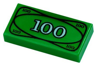 LEGO 3069px7 - Tegel 1 x 2 met Valuta / Geld, 100 Biljet Patroon