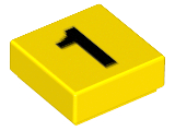 Yellow LEGO 1x1 tile with a black number 1 printed on the top surface.