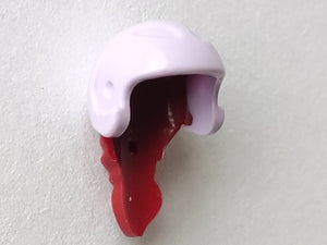 LEGO Mini Doll Hair Combo: Red ponytail with molded lavender ski helmet pattern, against a white background.