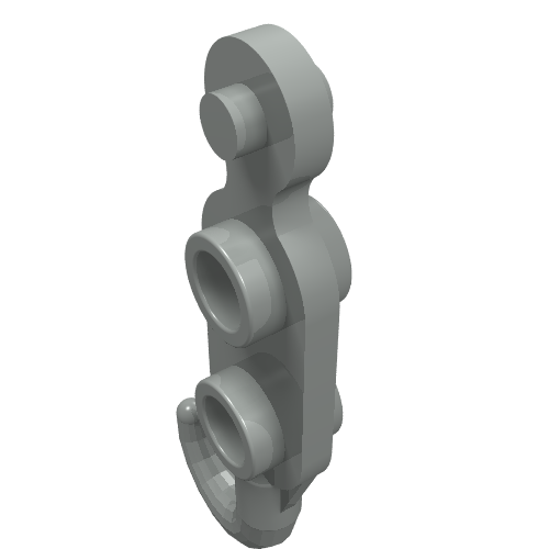 Grey LEGO Hook Tow part 3136, featuring a hook on one end and two studs on both sides for connections.