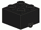 Black LEGO 2x2 modified brick with 4 studs on top and a wheel holder attachment point on one side.