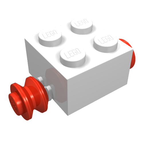 LEGO 3137c01 - Aangepaste steen 2 x 2 met rode wielen voor enkel band