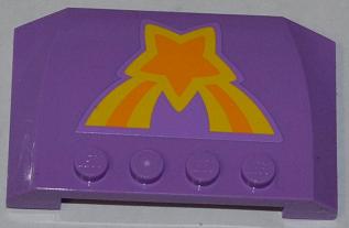 LEGO 52031pb056 - Wig 4 x 6 x 2/3 Drievoudig Gebogen met Oranje en Gele Vallende Ster Patroon (Sticker) - Set 3183