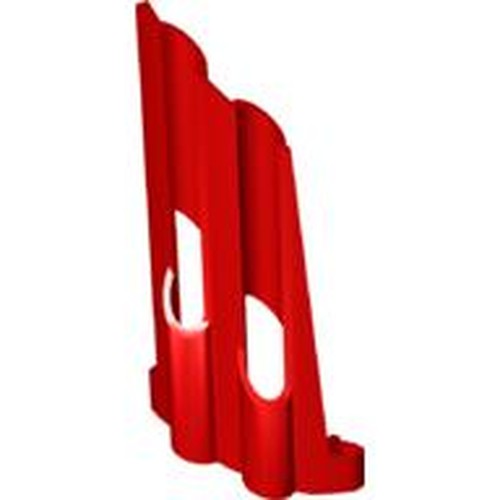 Red LEGO Technic Panel Fairing #3 Large Long (32188) with two large cutouts, viewed from an angle.