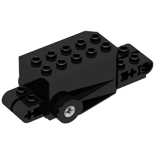 A black LEGO 32283c02 Pullback Motor 9 x 4 x 2 1/3 with a studded top and side connection points.
