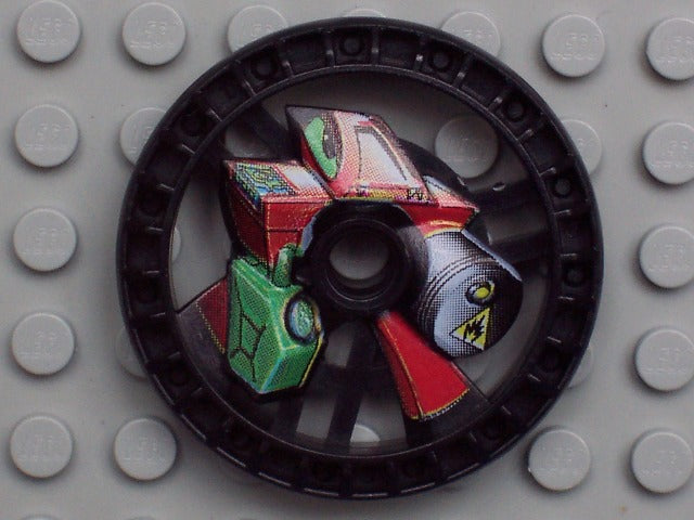 LEGO Technic Disk 5x5, part 32352pb01, with a colorful RoboRider Talisman Wheel robot pattern.