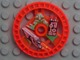Orange LEGO Technic Disk 5x5 with RoboRider Talisman Wheel, laser mold, and robot pattern pieces inside.