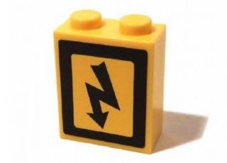 LEGO 3245bpb22R - Steen 1 x 2 x 2 met binnenste axle holder met elektriciteitsgevaar sticker patroon rechts (Set 3179)