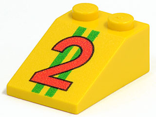 LEGO 3298pb011 - Helling 33 3 x 2 met rood nummer 2 op groene strepen patroon