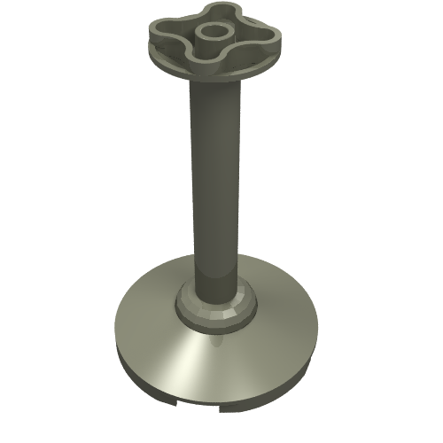 Grey LEGO 33089 Support 4 x 4 x 5 2/3 Stand with a round base, cylindrical pillar, and four-lobed top.