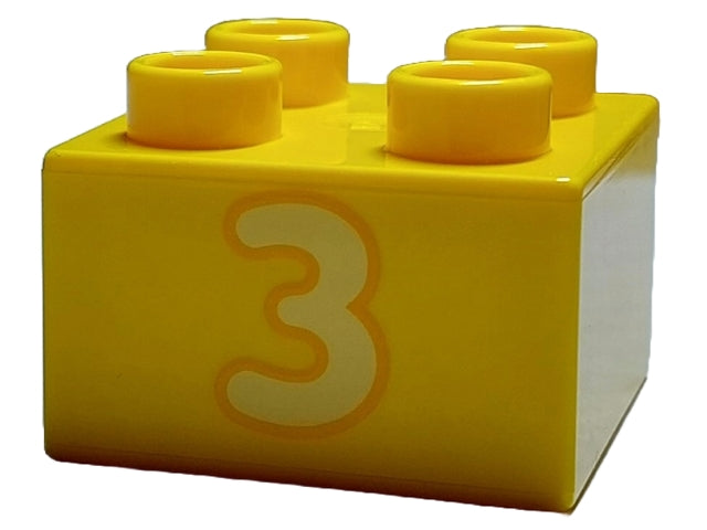 LEGO 3437pb102 - Duplo, Steen 2 x 2 met Fel Licht Nummer 3 en Fel Oranje Omlijning Patroon