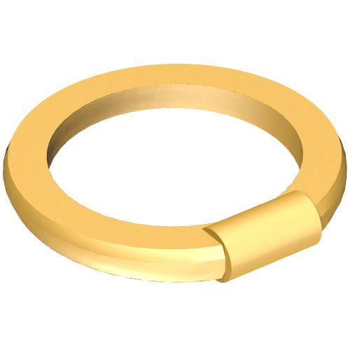 Gold LEGO Minifigure Weapon Hoop Blade / Chakram, a solid ring with a small cylindrical section, viewed from an angle.