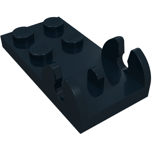 Dark blue LEGO 3597 Hinge Plate 2 x 4 - Female (Digger Bucket Holder) with four studs on top.